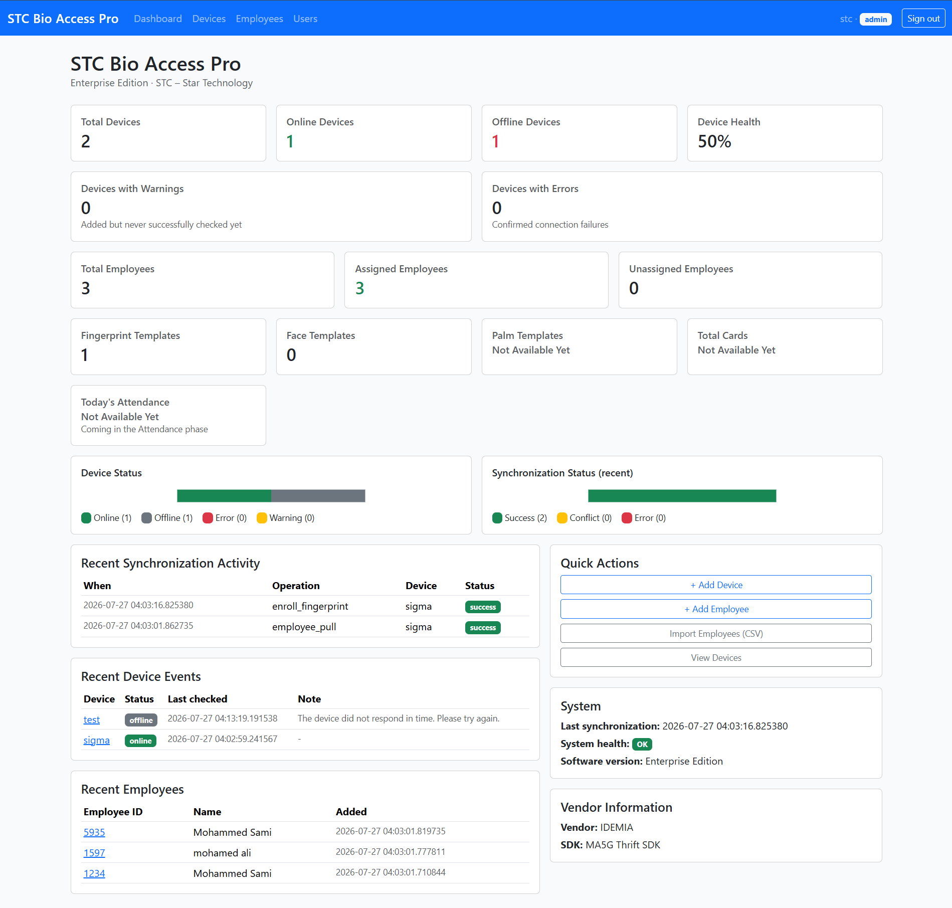 STC BioAccess dashboard preview