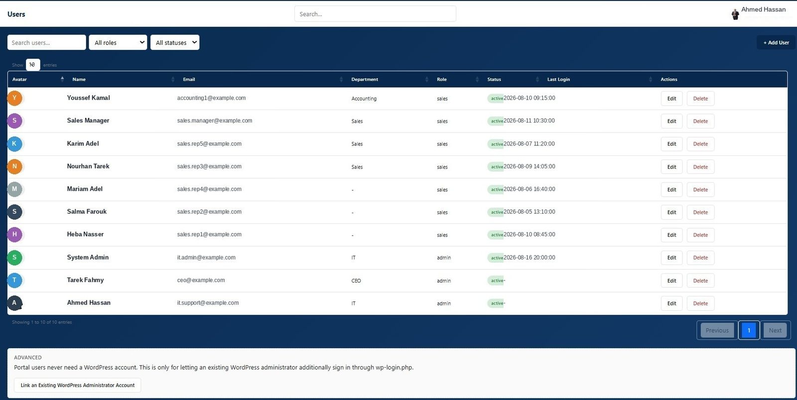 STC ERP user management screen